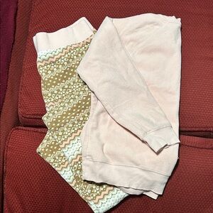 Lands' End Pink Fleece Sweatshirt and Tan Fair Isle Pajama Pants